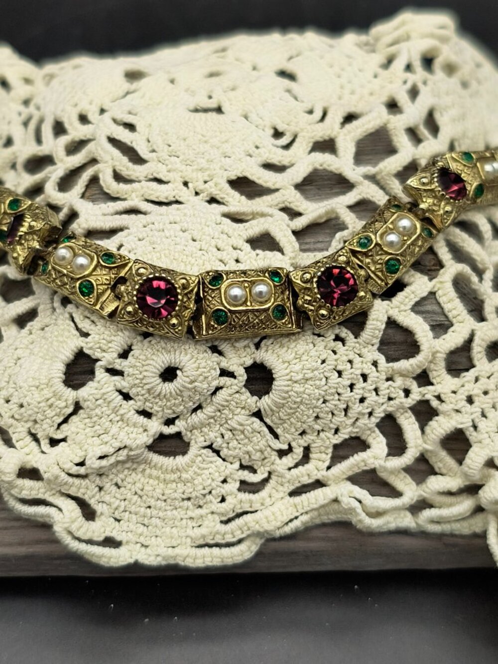 Arthur Pepper Vintage Solid Copper Bracelet • Ornate Links & Jewel‑Tone Stones